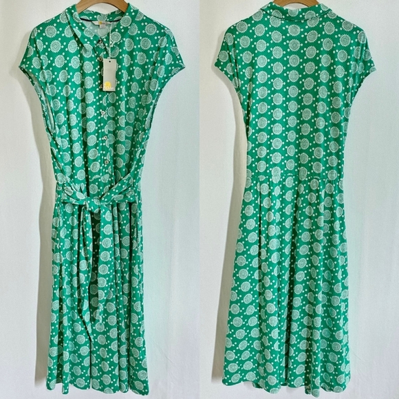 🇬🇧 Boden Green Sleeveless Cotton Front-Tie Floral Print Midi Dress - Picture 8 of 16